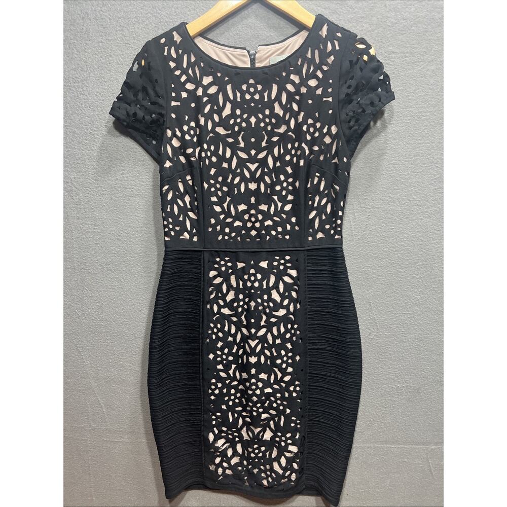 Maeve Anthropologie Basalt Floral Laser Cut Sheath Dress Size 4 (READ) - Picture 3 of 13